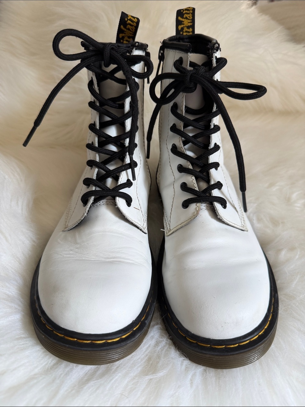Dr. Martens White Leather Lace-Up Boots with Black Laces size 6